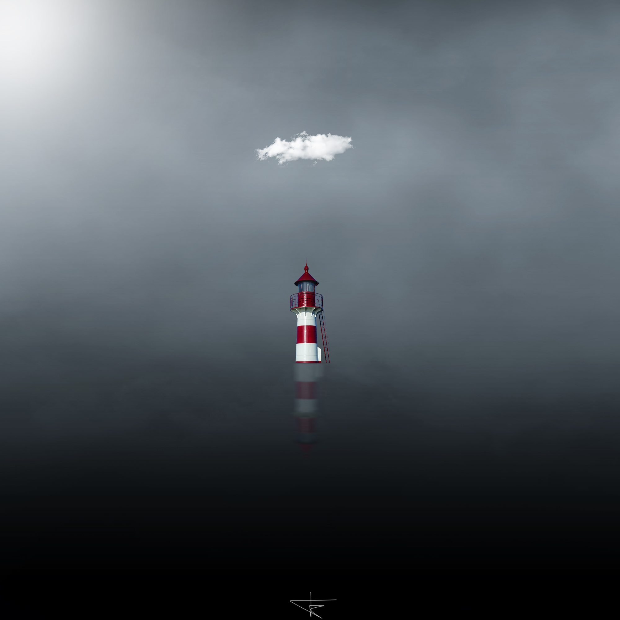 digital art composing, lighthouse with cloud and reflection